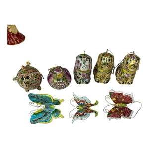 8 Stück Cloisonné Emaille Ornamente Hunde, Vogel, Schwein und Schmetterlinge Set - Bild 1 von 7