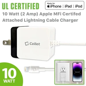 NUEVO Cargador de pared para el hogar Cellet 10W 2A certificado Apple MFi con cable Lightning de 4 pies - Imagen 1 de 7