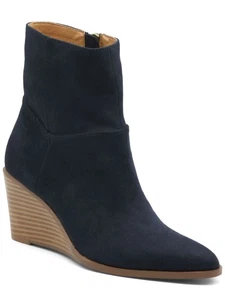 ADRIENNE VITTADINI Womens Navy Pointed Toe Wedge Zip-Up Booties 9.5 - Picture 1 of 11