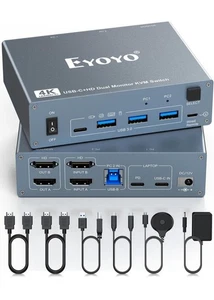 HDMI KVM Switch 2 Monitors 2 Computers, 4 USB 3.0 Ports 4K@60Hz Plug & Play - Afbeelding 1 van 9