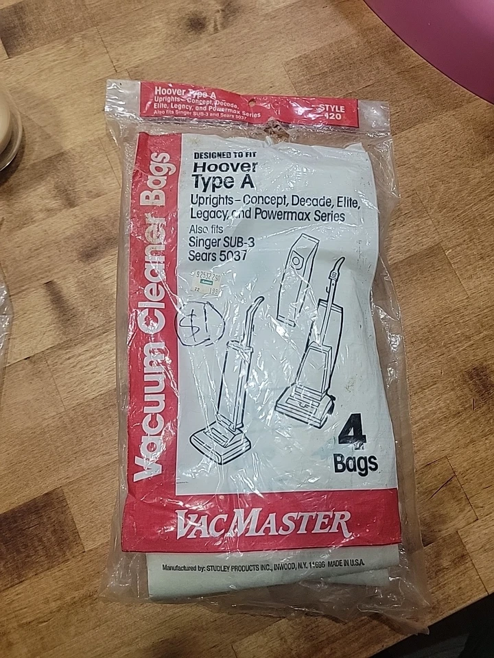 Bolsas de vacío Hoover tipo A, paquete de 4 Singer SUB-3 Kenmore 5037 VacMaster Foto 1 de 1