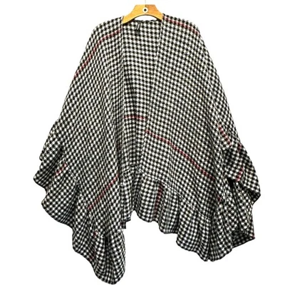 TORRID CAPE BLACK & WHITE GINGHAM/RED STRIPE RUFFLE ONE SIZE FITS ALL - Image 1 of 4