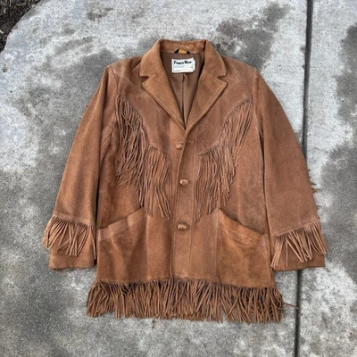 Chaqueta Pioneer Wear Para Hombres 42 Abrigo Vintage Gamuza Cuero Vaquero Occidental Flecos Foto 1 de 4
