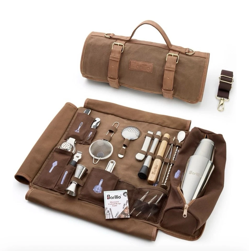 Professional 17pcs Bar Tool Set w Stylish Portable Bar Bag Travel Bartender Kit - Image 1 of 4