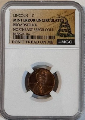 Lincoln 1992 1C Mint Error Uncirculated Broadstruck NGC Verified - Image 1 of 4