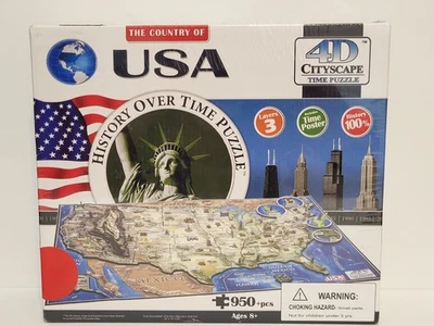 Rompecabezas de la historia del paisaje urbano 4D de EE. UU. 950 piezas edades 8+ mapa educativo NUEVO Foto 1 de 4