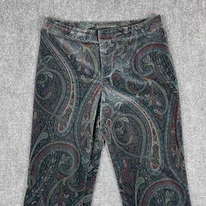 Vintage 90's Y2K Ralph Lauren Velvet Paisley Pants Womens 10 Gray Straight Leg - Picture 1 of 15