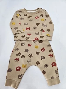 NUTMEG Baby Set /Beige With Bears T-shirt & Trouser Set / 0-3 Months - Picture 1 of 6