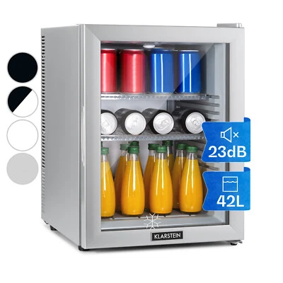 Mini Kühlschrank Glastür 42 l Getränkekühlschrank leise Hausbar Minibar silber - Bild 1 von 4