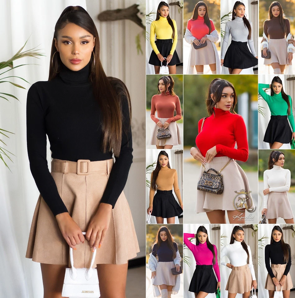 Koucla Basic Pullover Damen Rollkragen Strickpullover Sweater Milax-Fashion