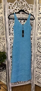 Women’s Blue Waffle Knit Sleeveless V Neck MIDI Dress Small - Picture 1 of 3