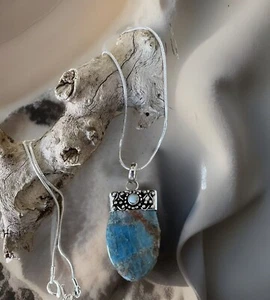 Blue Apatite Capped Gemstone Pendant Necklace-Sterling silver Plated 925 - New - Bild 1 von 3