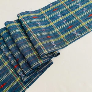 Teal Kasuri #D 6,5x84-2,33yd LUNGO tessuto kimono seta vintage Tsumugi TH67 - Foto 1 di 6