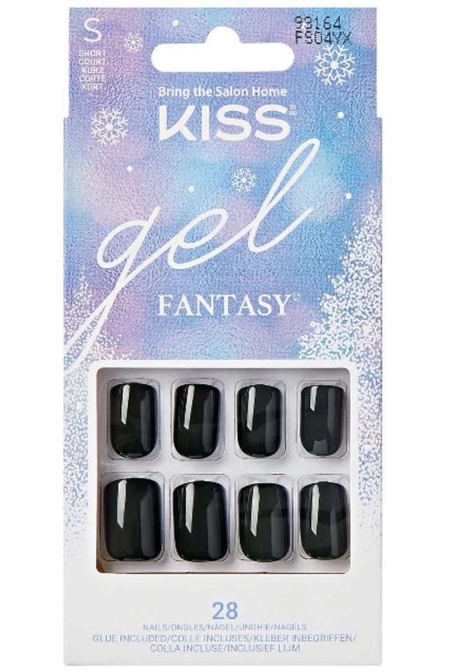 KISS GEL FANTASY NAILS Manicure CHRISTMAS HOLIDAY Glue-on Nails Black Short