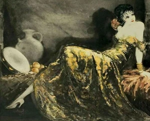 Impresión o Lienzo - Señorita en Vestido Amarillo Louis ICart - Imagen 1 de 1