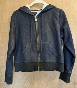 True Religion Hoodie Jacket Girls Navy Blue w Gold Glitter Full Zip Size L - Picture 1 of 9