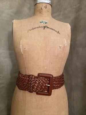 Cinturón de cuero tejido de ancho ancho ancho marrón mediano M ITALIA SAKS FIVE AVE para mujer Foto 1 de 4