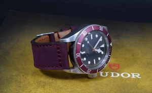 CORREA RELOJ 22 20 18 MM BURDEOS I GENUINA PIEL CUERO NOBUCK MA STRAP UBRIQUE - Imagen 1 de 12