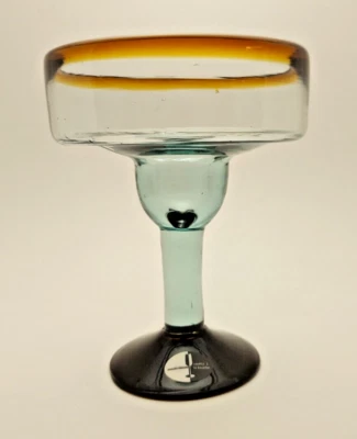 2 Piece Set Of Brown and Clear Mouth-Blown Margarita Glasses -Thick - Image 1 of 4