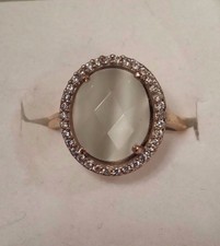 Cat's Eye & White Topaz Gemstone Sterling Silver 925 Ring Size 7