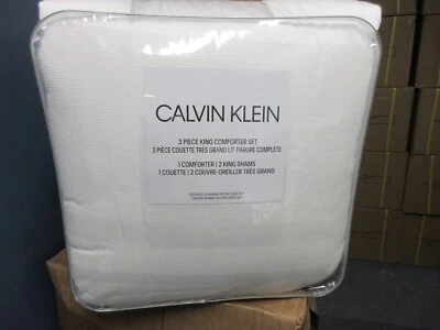 Juego de edredón a rayas reversibles de algodón Calvin Klein de 3 piezas BLANCO RAYA KING Foto 1 de 3