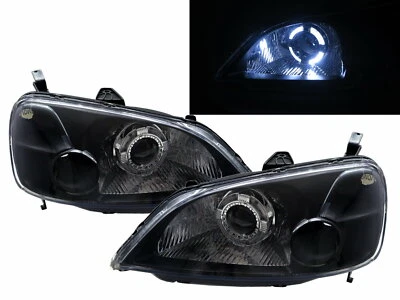 CIVIC 01-03 2D/4D Guide LED Angel-Eye Projector Headlight Black for HONDA RHD - Image 1 of 4
