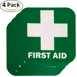 Grüner Erste-Hilfe-Aufkleber 4er-Pack, 3,5 x 3,5 Zoll selbstklebend Erste-Hilfe-Aufkleber - Bild 1 von 7