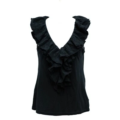 Vintage Y2K Ralph Lauren Rugby Black Ruffle Top Womens XS Eyelet Lace Whimsygoth - Image 1 of 4