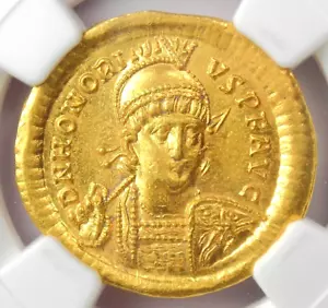 Gold Honorius AV Solidus Gold Roman Coin 393-423 AD - NGC MS (UNC) - 5/5 Strike! - Picture 1 of 4
