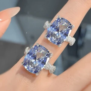 New Hign Carbon Tanzanite Blue Topaz Gemstone Luxury Charm Women Silver Rings - Picture 1 of 6