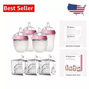 Pink Baby Bottle Set: 7-Piece with Anti-Colic Design and Replacement Nipples - Picture 1 of 7