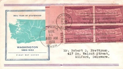 SC# 858 FDC - Fidelity Cachet - Plate Block - Olympia - L32093 - Image 1 of 2