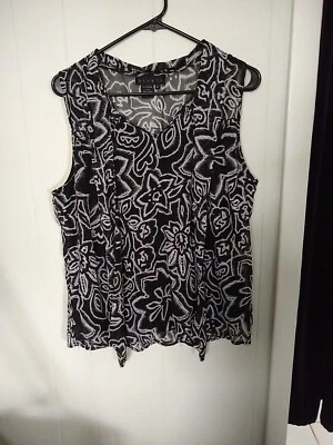 Ninety Floral necktie black white sleeveless XL career wear - Image 1 of 4