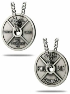 Men's Antique Finish High Relief Weight Plate Necklace-Phil 4:13 - Picture 1 of 4