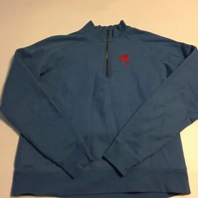 Pullover Jimmy Buffets Margaritaville Para Hombres Talla Mediana Azul Palmera 1/4 Cremallera Defecto Foto 1 de 4