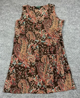 Lauren Ralph Lauren Sleeveless Paisley Dress 3X Brown Boho Stretch Western - Image 1 of 4