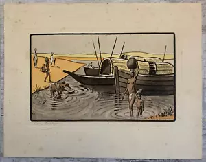 Pierre Castagnez (1898-1951) Frau Bade Niger Fluß Bamako Mali Afrika - Bild 1 von 13