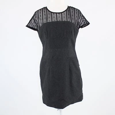 Уголь серый тюль черный чистый кружевной вырез крышка рукава платье-футляр L - Изображение 1 из 4