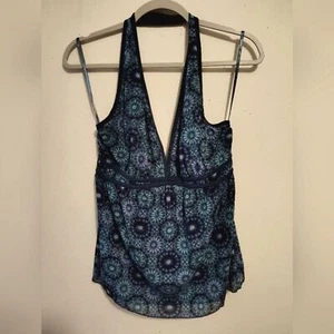 Top Vintage NY & Co Azul Boho Paisley Y2K Babydoll Retro Boho Halter Cuello XL - Imagen 1 de 6