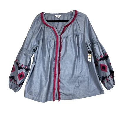 Mujeres Blusa Prendas para el torso 2XL Boho Cambray Campesino Manga Abullonada Azul Corona e Hiedra Foto 1 de 4