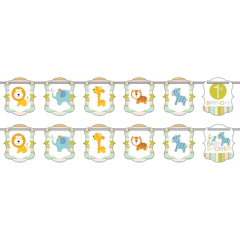 Happi Jungle Safari Animals Cute Baby Shower Party Decoration Ribbon Banner - Imagem 1 de 1