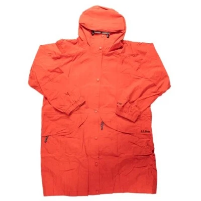 LL Bean Women's XL Stoaway Parka Rain Jacket Orange OBK14 Nylon Hooded Long - Image 1 of 4