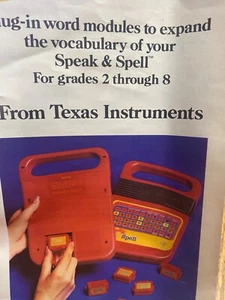 RARE Vintage 1980 Speak & Spell Plug In Word Module Brochure Texas Instruments - Picture 1 of 9