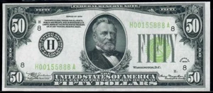 FR 2102-H 1934 $50 LIGHT GREEN FEDERAL RESERVE NOTE UNCIRCULATED - Picture 1 of 3