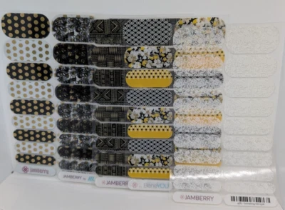 Hojas completas para envolturas de uñas Jamberry - lote de 5 encaje negro, blanco y amarillo Foto 1 de 3