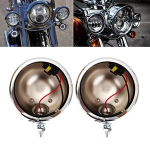 Pair Motorcycle 4.5" Inch Fog Light Passing Spot Light Chrome Housing For Harley - Imagen 1 de 12