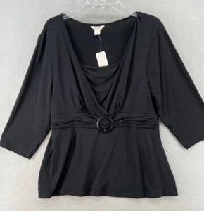 Camicia donna Christopher & Banks nuova con etichetta taglia XL Peplum nera manica 3/4 cintura anni 90 - Foto 1 di 13