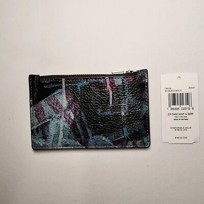 Nuevo con etiquetas Estuche para Tarjetas Coach CM159 X Como Nuevo + Cremallera Serf Graffiti en Cuero Guijarro Negro/Negro Foto 1 de 3