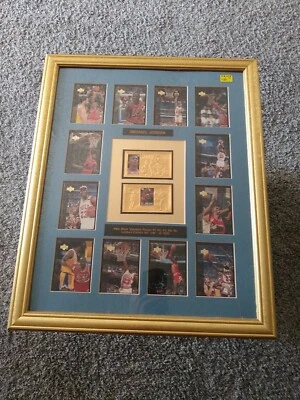 Very Nice Framed Lot of 12 Michael Jordan Upper Deck Cards w/2 Gold $30 Stamps - Image 1 of 2