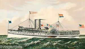 Worcester STEAMBOAT ETCHING 11x17 Antique Repro Giclee Print - Picture 1 of 4